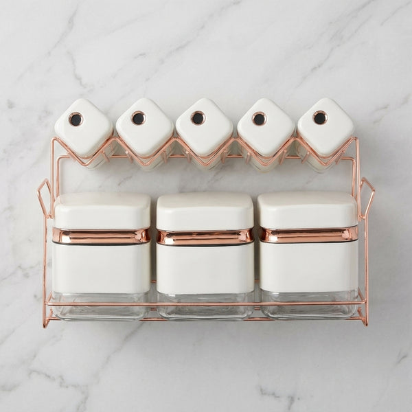 8-Piece White and Rose Gold Spice Jar Set
