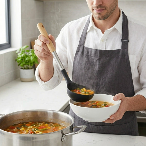 Stainless Steel Silicone Serving Spoon with Wooden Handle