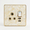 Golden 3-Pin UK Standard Waterproof Wall Socket featuring USB ports and elegant design.