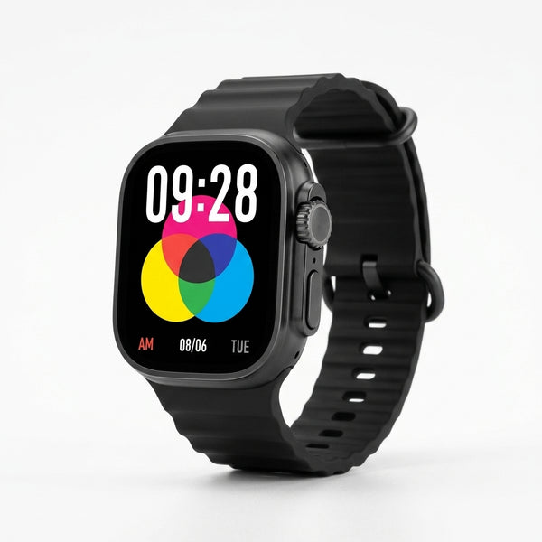 Waterproof Bluetooth Fitness Smartwatch with colorful display showing time and date.