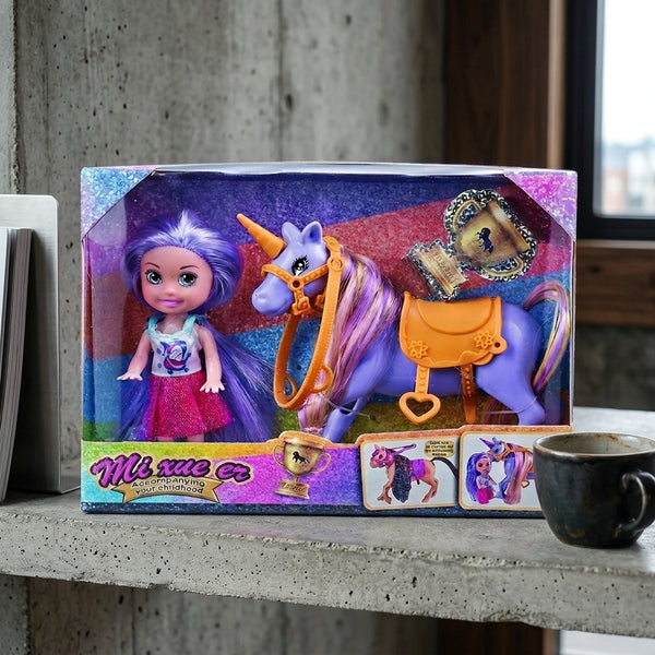 11.5-Inch Fashion Princess Doll and Electric Horse in colorful packaging with a unicorn and accessories.