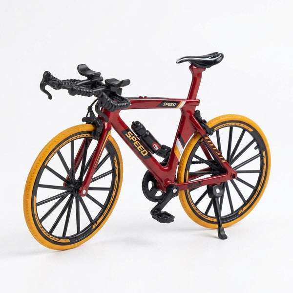 1 8 Scale Diecast Alloy Bicycle Model in red and black, showcasing detailed design and modern racing bike features.