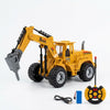 Alloy Friction Powered Engineering Excavator Toy with movable arm and jackhammer attachment.
