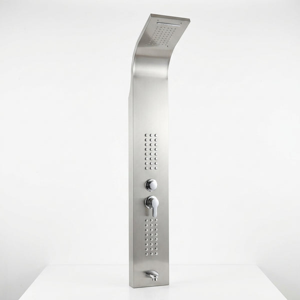 Stainless Steel Rainfall Waterfall Shower Panel featuring sleek design and multiple water outlets for an at-home spa experience.