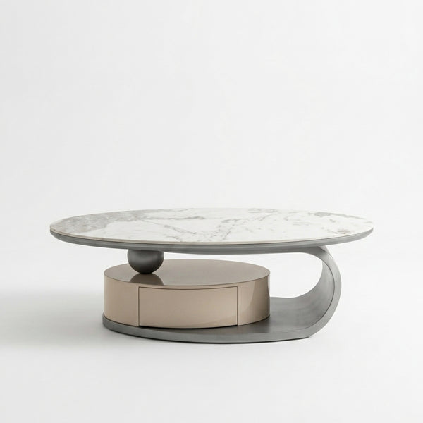 Stylish Marble Finish Top Coffee Table with a unique design and a sleek, modern base.