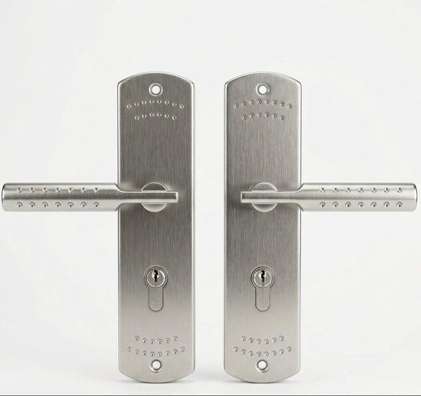 Aluminum Plate Security Door Lever Handle featuring a modern brushed nickel finish for enhanced home security.