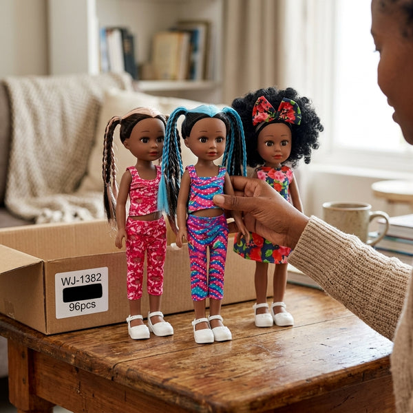 13-Inch Lifelike Black Girl Fashion Doll trio in colorful outfits, showcasing diversity and style for imaginative play.