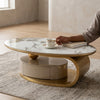 Marble Finish Top Coffee Table with stylish gold accents and circular design, perfect for modern living rooms.