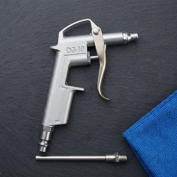 DG-10 Metal Air Dust Blower Gun with nozzle attachment on a dark background.