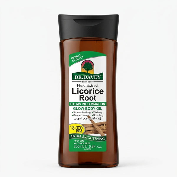 Deep Hydrating Licorice Root Glow Body Oil in a bottle, calming inflammation and providing deep hydration.