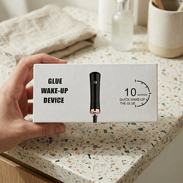 Box of Electric Eyelash Glue Shaker with instructions on quick wake-up device for adhesive in 10 seconds.