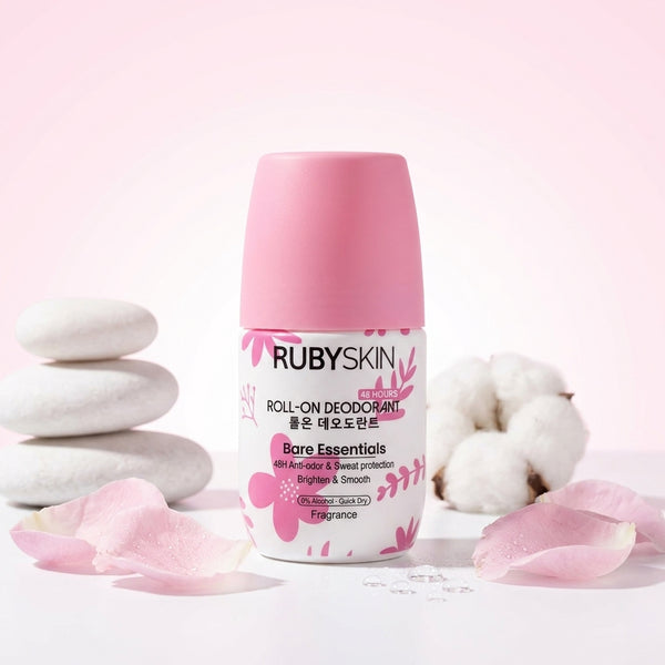 Antiperspirant Deodorant Cream with pink cap and floral design on a pastel background.
