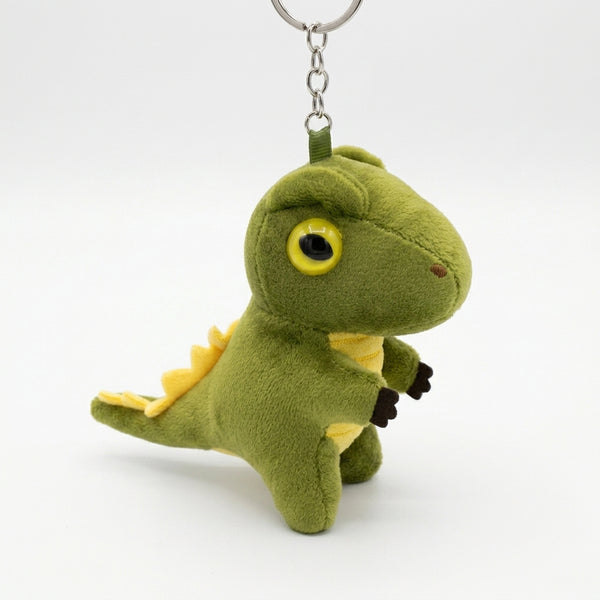 Cute Tyrannosaurus Rex Dinosaur Plush Backpack keychain with a friendly green plush dinosaur design.