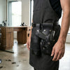 Black Leather Barber Tool Holster securely holding essential barbering tools and accessories.