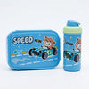 BPA Free Kids Water Bottle and Bento Lunch Box featuring a playful bear and speed theme design.
