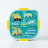 Square 1200ml 3 Compartment Lunch Box featuring colorful vehicle designs and cheerful graphics.