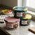 2300ml Leakproof Airtight Plastic Food Container in pink, teal, and yellow with colorful fruit and vegetables.