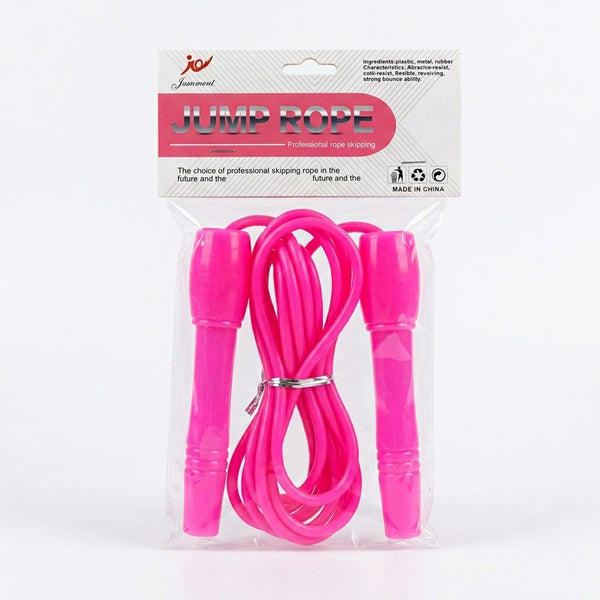Adjustable Fitness Skipping Rope with Non-Slip Handles in pink packaging, ideal for cardio workouts.