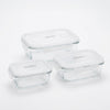 High Borosilicate Microwaveable Glass Lunch Box set of three sizes for food storage and meal prep.