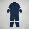 Poly Cotton Conti Overalls 2-Piece with Reflective Tape set displayed on a gray surface for work wear visibility and durability.