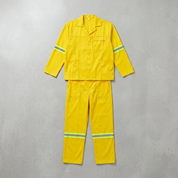 Poly Cotton Conti Overalls 2-Piece with Reflective Tape in bright yellow fabric, featuring reflective stripes.