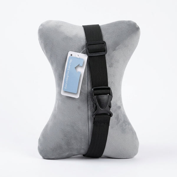Ergonomic Memory Foam Car Headrest Pillow with adjustable strap for comfort and support during travel.