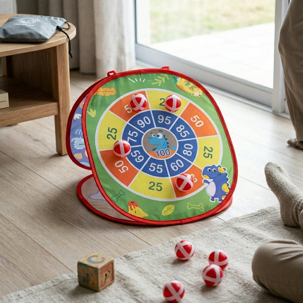 3 in 1 Portable Kids Tossing Game Board with colorful targets and balls for active play.