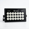 150W Outdoor Solar LED Floodlight shown from the front with multiple LED lights and a sturdy design.