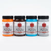 Professional Vivid Acrylic Paint 250ml bottles in vibrant colors featuring orange, brown, blue, and gray shades.