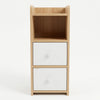 Contemporary Wooden Bedside Table with 2 Drawers featuring a light wooden finish and two white drawers.