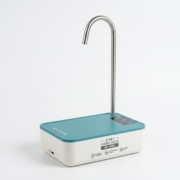 Rechargeable Desktop Water Dispenser Pump with stainless steel spout and dual-use design on a clean white background.