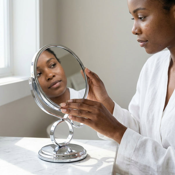 Round Silver Standing Mirror