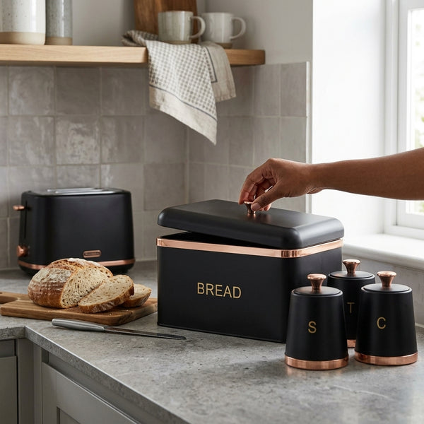 Metal Farmhouse Bread Bin with Kitchen Canisters