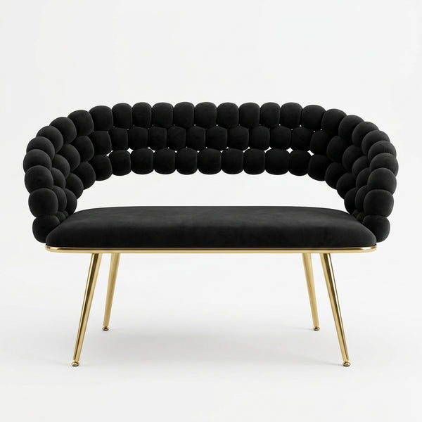 Modern Bubble Bench Upholstered Indoor Seating with bubble-inspired design and gold legs.