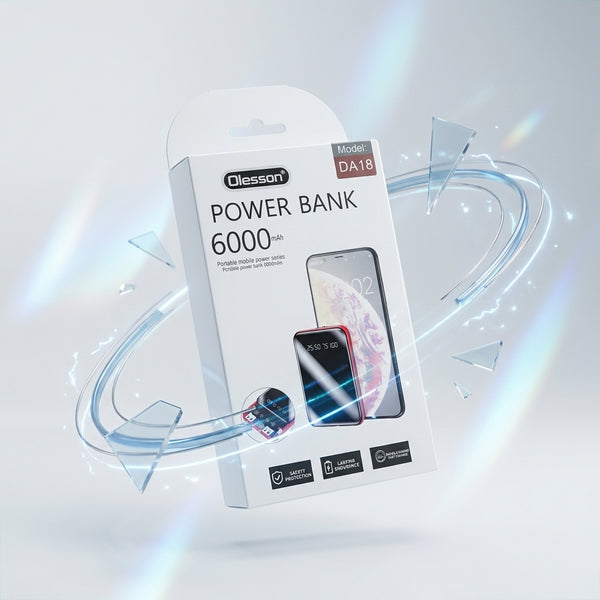 Ultra Thin Mini Portable Charger Power Bank 60000mAh packaging with glowing design and smartphone illustration.