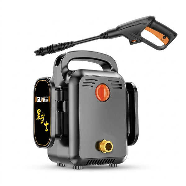 Wireless Electric Water Gun for Snow Removal & Cleaning equipment with hose and spray nozzle.