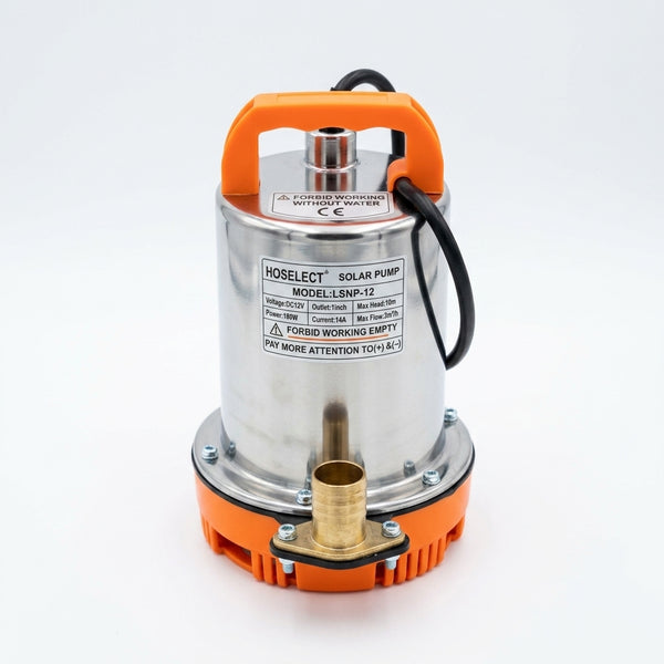 Brushless Solar Water Pump with orange handle for efficient water transfer and circulation using solar energy.
