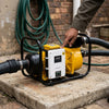 4HP 4-Inch River Solar Water Pump in action with hoses for irrigation and water transfer.