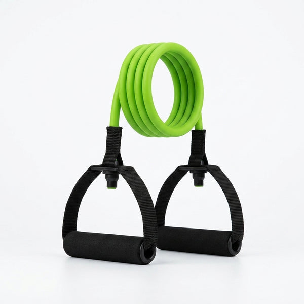 Anti-Broken Fiber Latex Tube Resistance Band with green tubes and black handles for strength training.