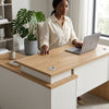 Woman working at a 1.6M Luxury Office Desk, featuring a spacious surface and modern design.