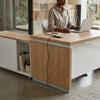 1.8M L-Shape Executive Office Desk with Storage Cabinet featuring a modern workspace and integrated storage.