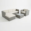 5-Piece Modular Rattan Outdoor Sectional Set featuring a sectional sofa and coffee table with cushions.