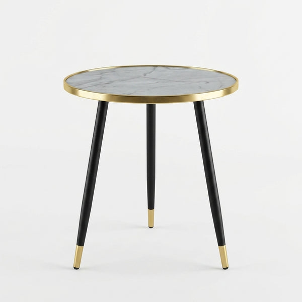 Coffee Table MDF Covered with White Finish featuring a round marble top and black-gold legs, perfect for modern interiors.
