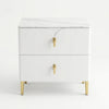 Modern Bedside Table with 2 Drawers featuring a sleek design and gold accents.