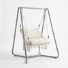 Macrame Hanging Hammock Chair with Steel Stand featuring a cozy seat and sturdy frame for indoor or outdoor relaxation.