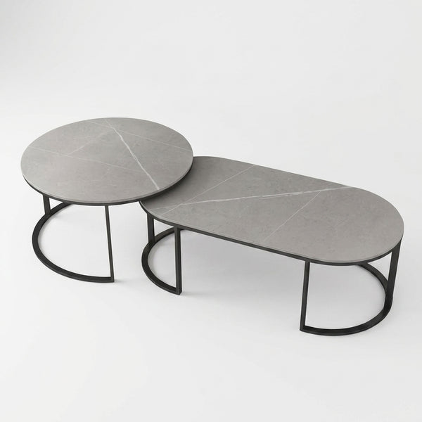 Oval Shelf Coffee Table with Storage featuring sleek modern design and practical functionality for living room organization.