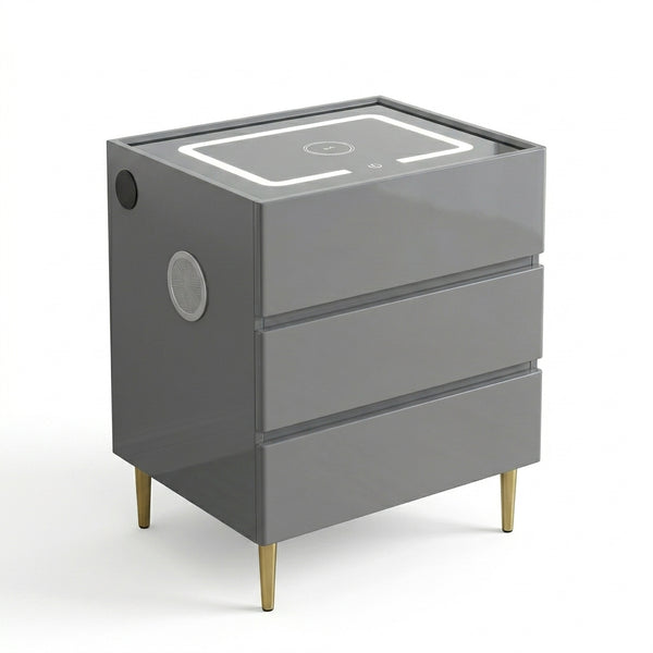 Smart Modern Simple Eco-Friendly Bedside Table with charging and storage features in sleek gray design.