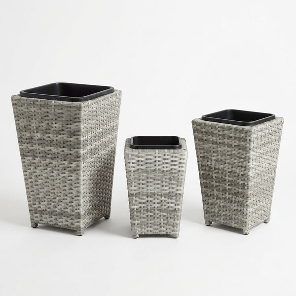 Rattan Tapered Outdoor Planters in 3 Nesting Sizes