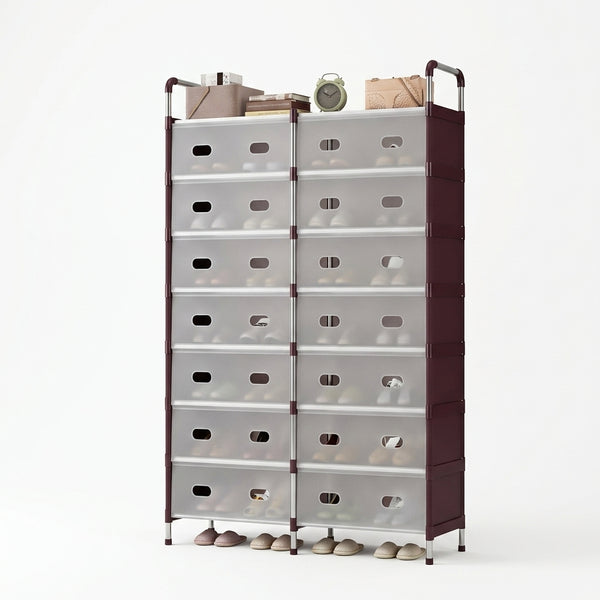 7 Layer Floor Standing Shoe Rack with Open Top Shelf