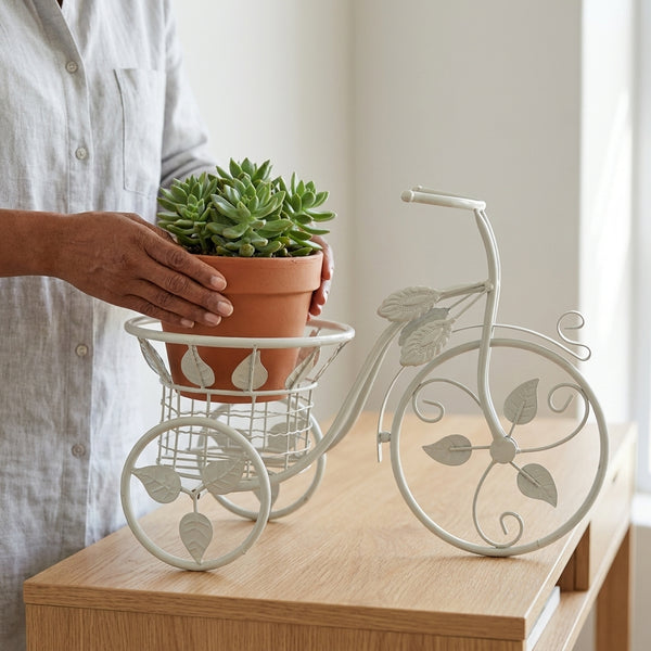 Metal Tricycle Planter Stand with Basket for Patio and Garden